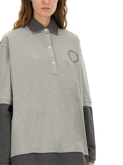 Stella Mccartney Oversized Polo Shirt Collared Neck In Gray