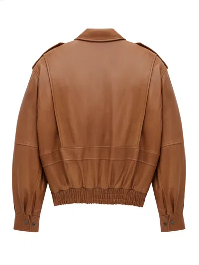 Saint Laurent Oversized Jacket In Shiny Plunged Lambskin In Brown