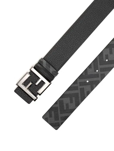 Fendi Reversible Belt Ff Buckle Silver Black/black Belts Black In Black