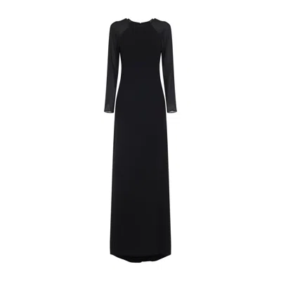 Alberta Ferretti Floor-length Black Dress With Sheer Sleeves In Black