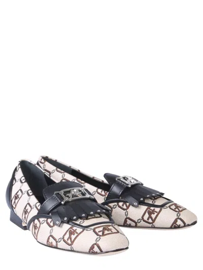 Alberta Ferretti Logo-patterned Moccasins With Fringed Strap In Multi
