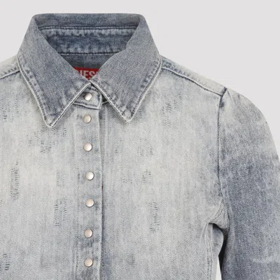 Diesel Shirt In Distressed Honeycomb Denim In Blue