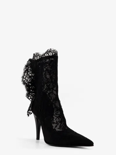 Alexander Mcqueen Lace Overlay Pointed Toe Stiletto Boots In Black