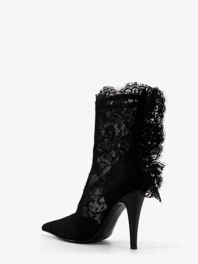 Alexander Mcqueen Lace Overlay Pointed Toe Stiletto Boots In Black