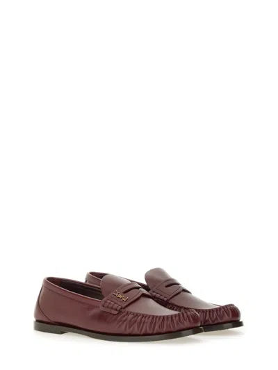 Saint Laurent Smooth Leather Loafer Featuring Ruched Detailing In Red