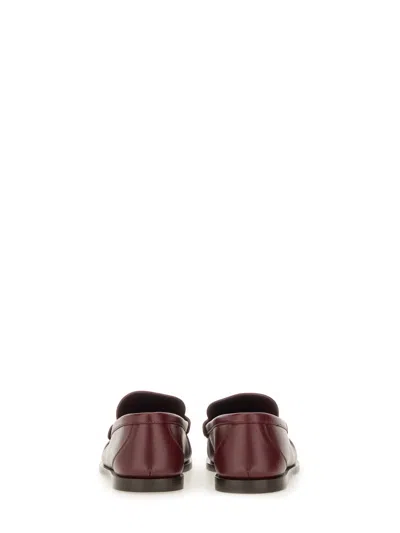 Saint Laurent Smooth Leather Loafer Featuring Ruched Detailing In Red