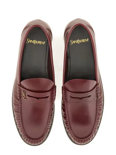 Saint Laurent Smooth Leather Loafer Featuring Ruched Detailing In Red