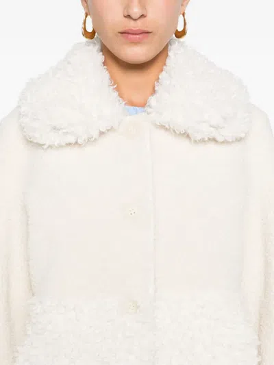 Maje Textured-collar Coat In White