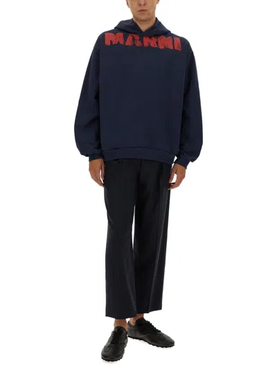 Marni Sweatshirt With Maxi Logo Print In Blue