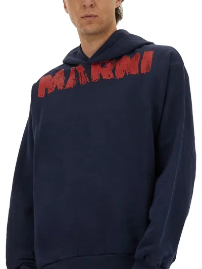 Marni Sweatshirt With Maxi Logo Print In Blue