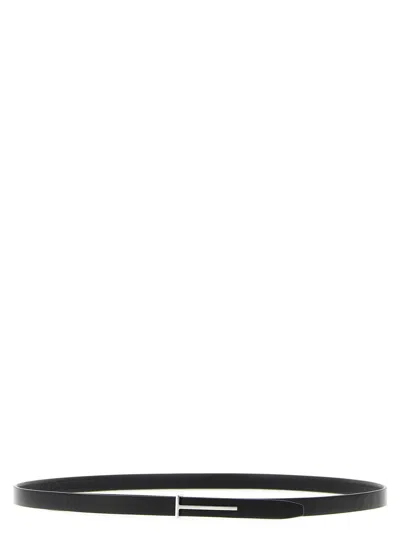 Tom Ford Slim Leather Belt Featuring Metal Buckle In Black