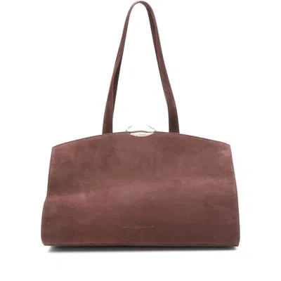 Benedetta Bruzziches Bordeaux Suede Shoulder Bag With Metallic Clasp In Brown
