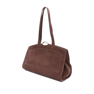 Benedetta Bruzziches Bordeaux Suede Shoulder Bag With Metallic Clasp In Brown
