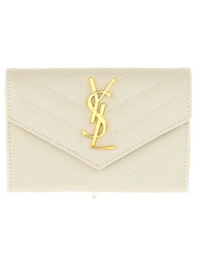Saint Laurent Small Chevron Envelope Wallet In White