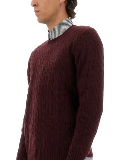 Polo Ralph Lauren Ralph Lauren Cable Knit Jumper Burgundy In Brown