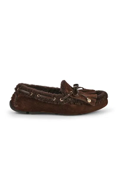 Jimmy Choo Manon Suede Shearling-lined Loafers In Brown