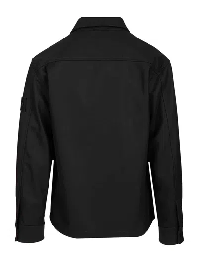Stone Island Wool Blend Shirt With Chest And Flap Pockets In Blue