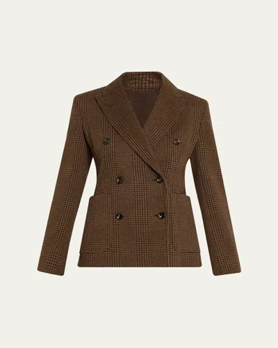 Max Mara Zulma Houndstooth Wool Double-breasted Jacket In Brown