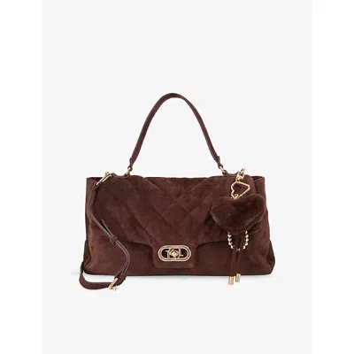 Dune Womens Dark Brown Suede Regency Large Suede Shoulder Bag In Brown