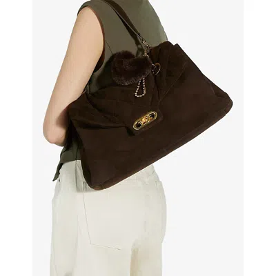 Dune Womens Dark Brown Suede Regency Large Suede Shoulder Bag In Brown