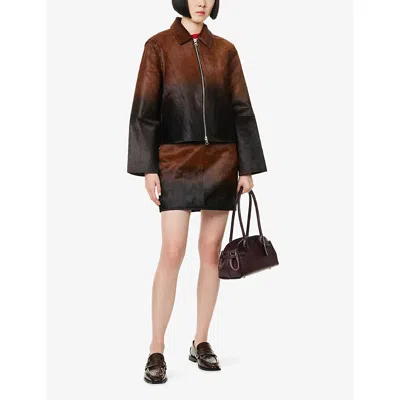 Samsoe & Samsoe Womens Dark Brown Dip-dye Salylo Relaxed-fit Leather Jacket In Multi