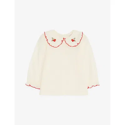 H&m Adorables White Dusty Light Embroidered-collar Cotton Top 4 Month-3 In White