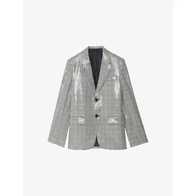 Zadig & Voltaire Womens Black Vanille Sequin-embellished Single-breasted Stretch-woven Blazer In Gray
