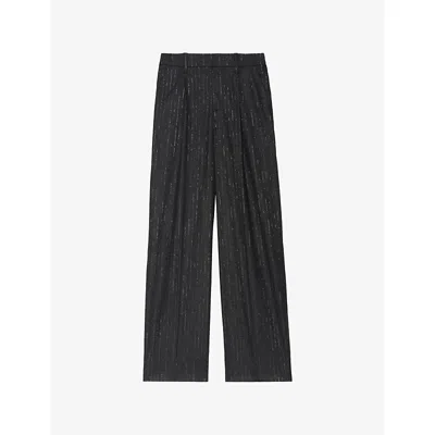 Zadig & Voltaire Womens Anthracite Puros Regular-fit High-rise Striped Flannel Trousers In Gray