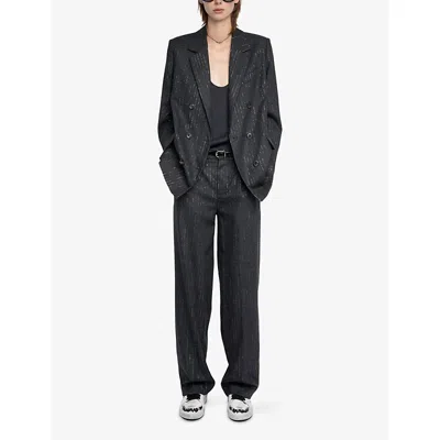Zadig & Voltaire Womens Anthracite Puros Regular-fit High-rise Striped Flannel Trousers In Gray