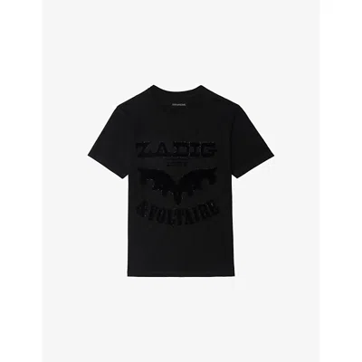 Zadig & Voltaire Womens Black Edwin Rhinestone-embellished Short-sleeve Cotton T-shirt In Black