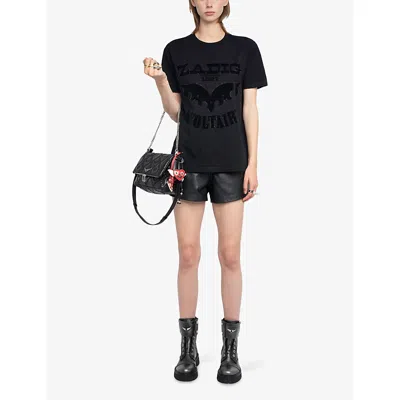 Zadig & Voltaire Womens Black Edwin Rhinestone-embellished Short-sleeve Cotton T-shirt In Black