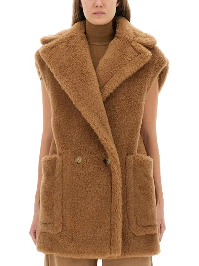 Max Mara Breda Camel And Silk Sleeveless Coat In Brown