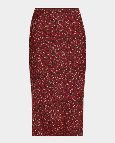 Saint Laurent Printed Cotton-silk Midi Skirt In Red