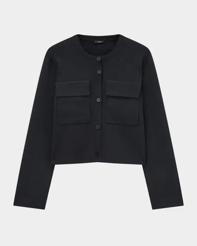 Joseph Womens Black Flap-pocket Boxy-fit Stretch-knit Cardigan Jacket