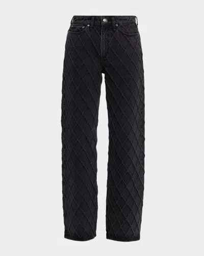Rag & Bone Logan Diamond Texture Mid Rise Wide Leg Jeans In Black