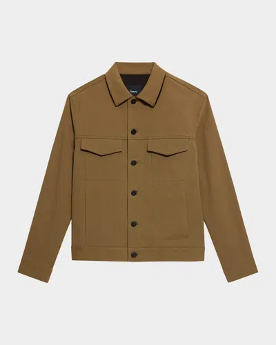 Theory River Cotton Blend Twill Trucker Jacket In Green