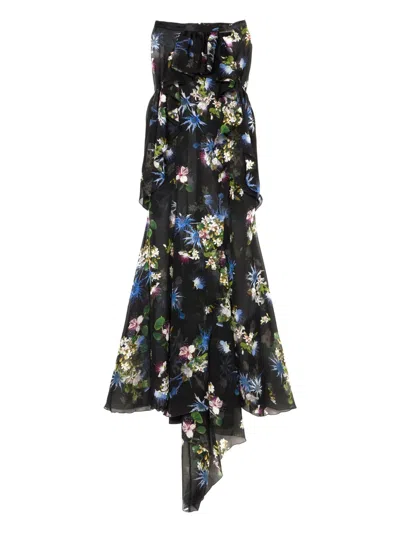 Blumarine Floral-print Ruffled Asymmetric Skirt In Black