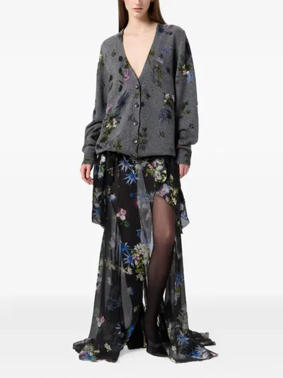 Blumarine Floral-print Ruffled Asymmetric Skirt In Black