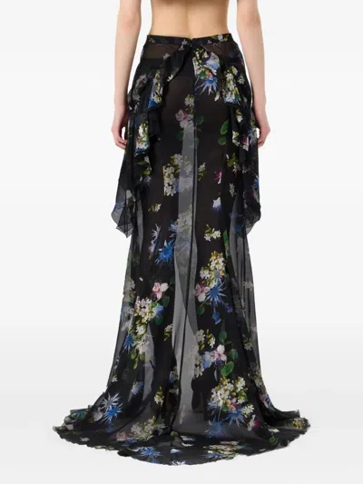 Blumarine Floral-print Ruffled Asymmetric Skirt In Black