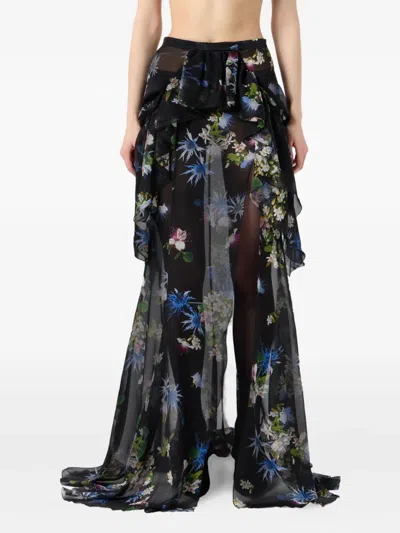 Blumarine Floral-print Ruffled Asymmetric Skirt In Black