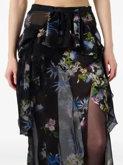 Blumarine Floral-print Ruffled Asymmetric Skirt In Black
