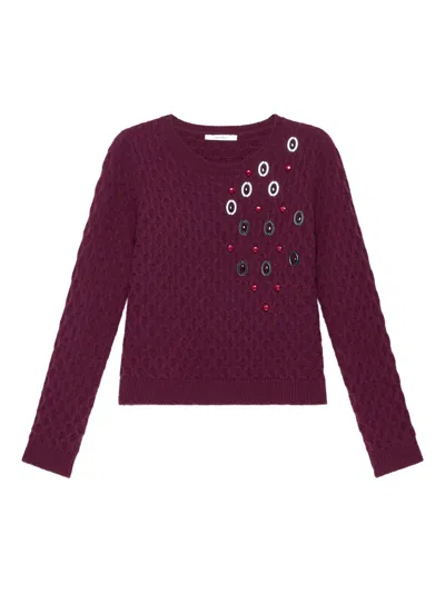 缀饰绞花针织毛衣