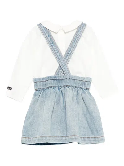 Moschino Teddy-embellished Denim Dress In Blue