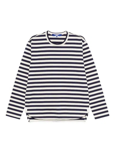 Junya Watanabe Long-sleeved Striped Cotton T-shirt In Black