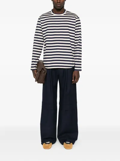 Junya Watanabe Long-sleeved Striped Cotton T-shirt In Black