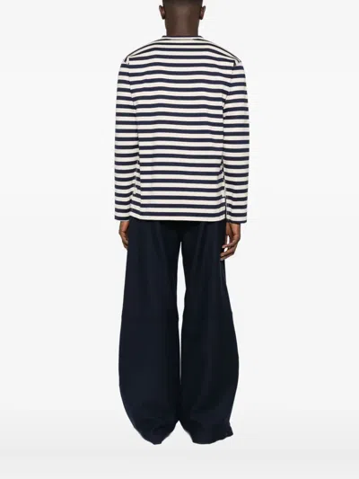 Junya Watanabe Long-sleeved Striped Cotton T-shirt In Black