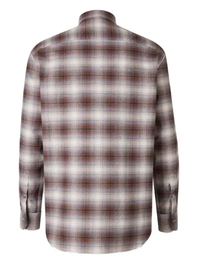 Brioni Checked Cotton Flannel Shirt In Multi