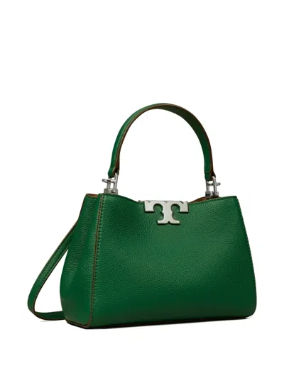 Tory Burch Eleanor Mini Satchel In Hammered Leather Green Color In Green