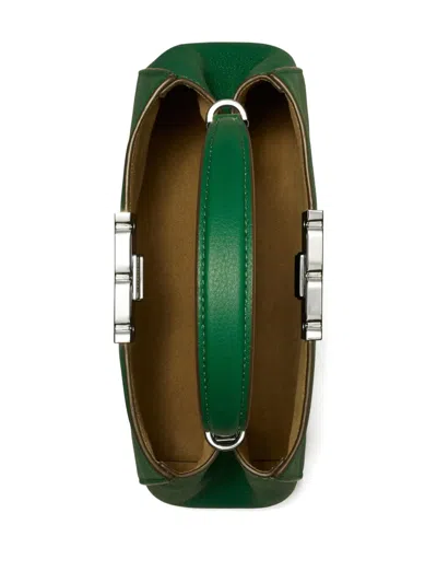 Tory Burch Eleanor Mini Satchel In Hammered Leather Green Color In Green
