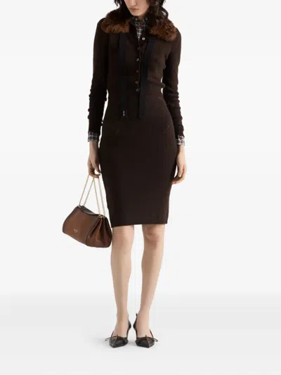 Prada Diamond-pattern Midi Skirt In Black